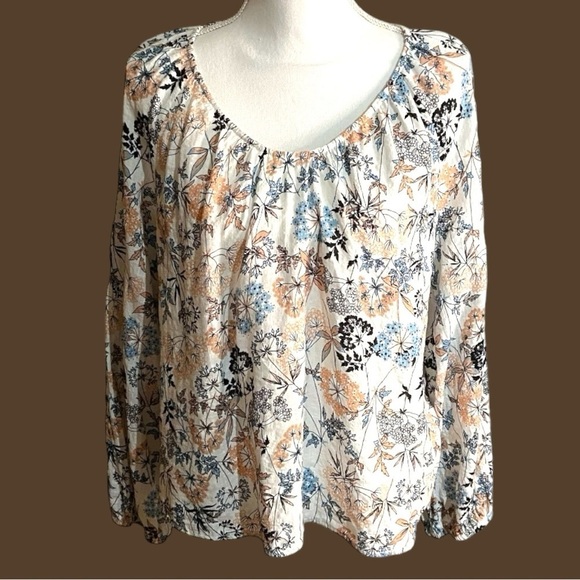 A.N.A. Cream‎ Boho Floral Print Flowy Cropped Top - Picture 1 of 7